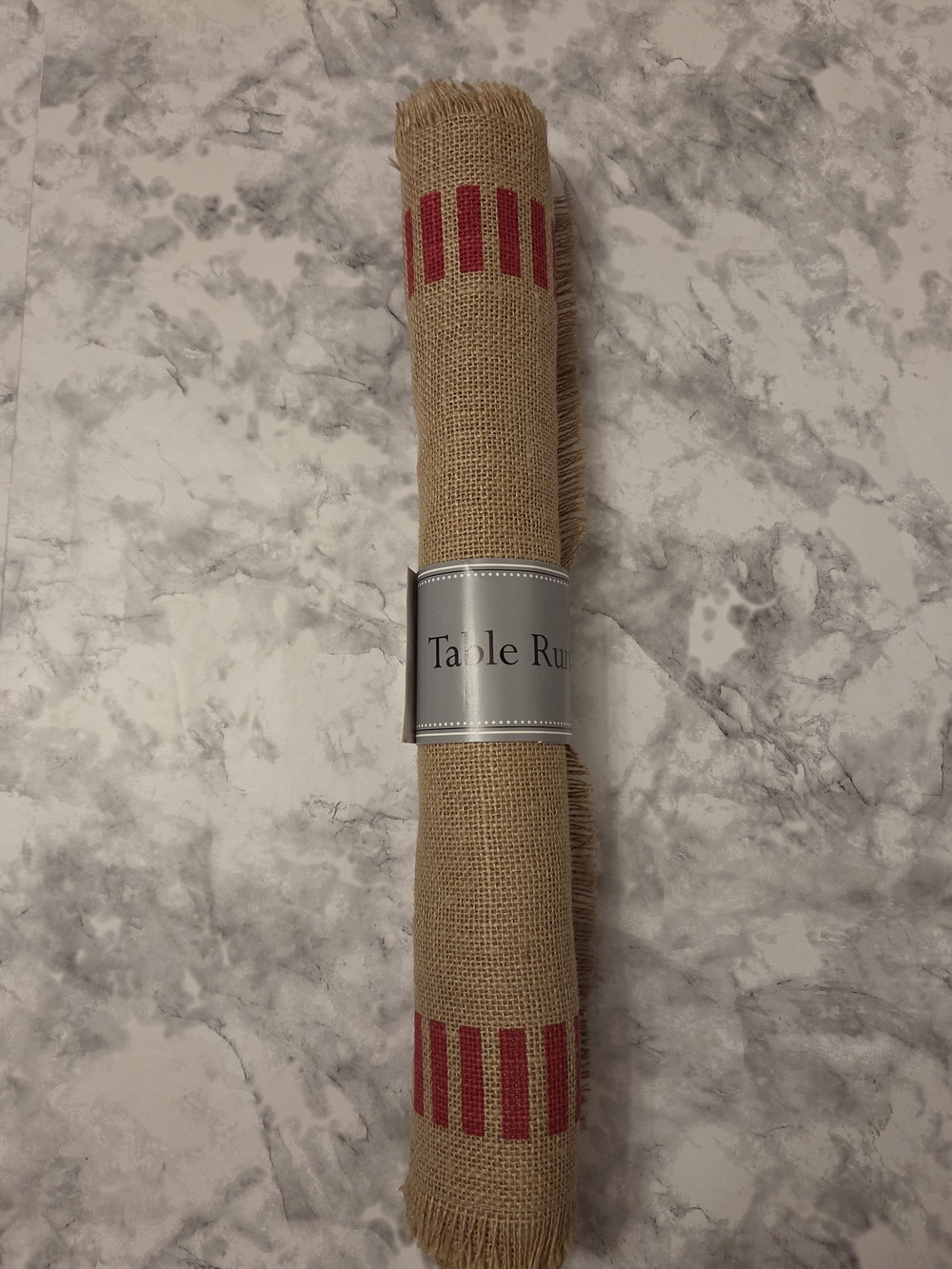 Burlap 4th of July Table Runner with Red Stripes & Blue, White Star Accents